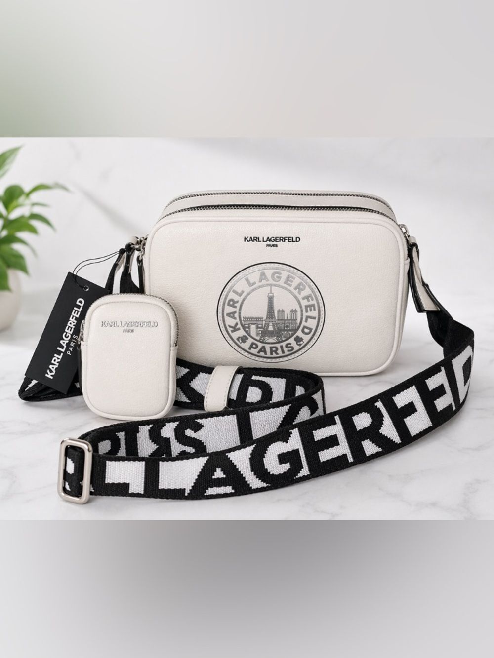 Karl Lagerfeld NWT Paris Maybelle Camera Bag Crossbody White Sky 2 in 1 Set